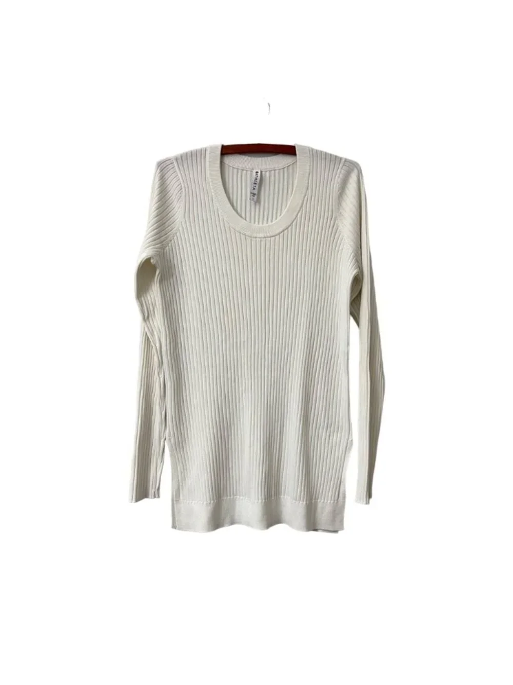 Athleta Womens White Lincon Park Ribbed Side Slit Long Sleeve Sweater Size Large